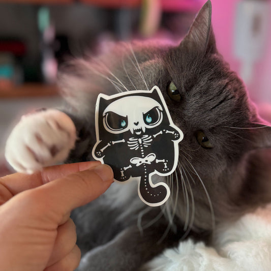 Skull Cat - Glow Sticker - Mad Merica Design