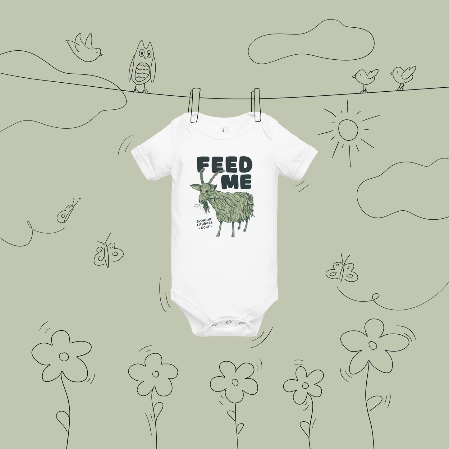 FEED ME - Garbage Goat - Baby Onesie - Mad Merica Design